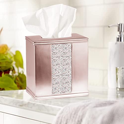 Zahari Home 2pc Sinatra Modern Bath Accessories Set Waste Basket & Tissue Box Modern Decorative Beautiful Designs Bathroom Decor Set for Home Blush Bathroom Set Mosaic Glass - Image 3