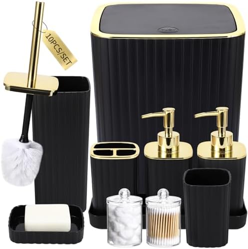 XLHOMO Bathroom Accessories Set - 10PC Gorgeous Black Bathroom Set by BetterbathroomwithXLHOME