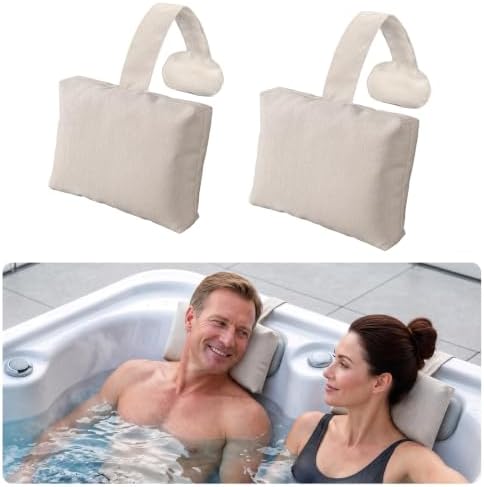 2-Pack Soft Pillow for hot tub, Clawfoot Tub & Chaise Lounge, Inflatable Outdoor Spa Accessories Replacement Pool Headrest with Weighted Strap, Birthday Day Gifts regalo for Women Wife Mom Men by Vanstormy