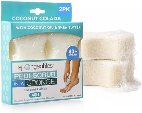Spongables Pedi Scrub Foot Exfoliating 5+ Wash Travel Sponge, Coconut Colada, 2 Count by Spongeables