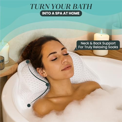 Bath Pillows for Tub, Complete Spa Set with Loofah & Wash Bag – Bathtub Pillow for Head and Neck and Back Support, 6 Strong Suction Cups, Quick-Dry 4D Air Mesh, Gift-Ready - Image 3