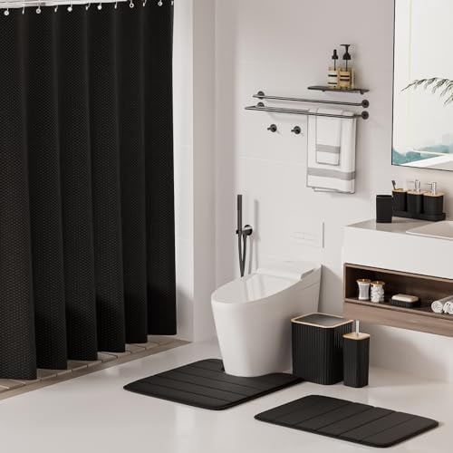 XLHOMO Bathroom Set - 25PC Black Bathroom Set with Shower Curtain and Rugs - Image 2