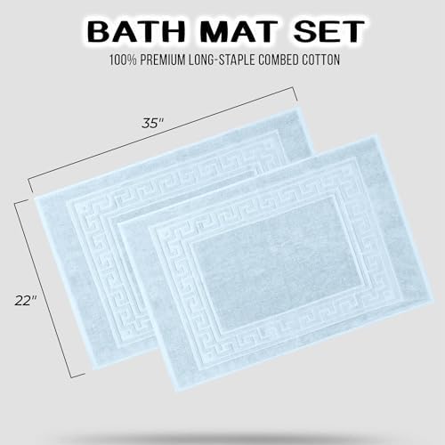 Superior Heavyweight Cotton Bath Mats, Bath Rugs For Bathroom Accessories, Washable Rug For Shower, Toilet, Modern Decor, No Backing, Luxury Hotel And Spa Quality, Set of 2, 22" x 35", Light Blue - Image 3