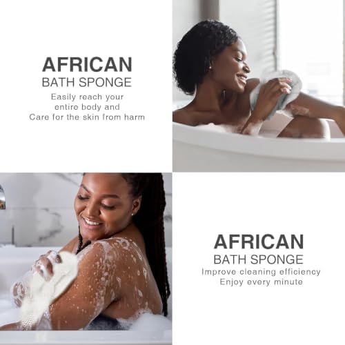 UJFQBH 3 Pieces African exfoliating net African Net Long Net Bath Sponge Exfoliating Shower Body Scrubber Back Scrubber Skin Smoother,Great for Daily Use (Purple, Blue, Green) - Image 6
