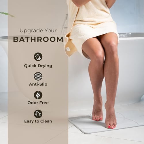 TOSORO - Stone Bath Mat Diatomaceous Earth Shower Mat Non-Slip Super Absorbent Diatomite Stone Bath Mats for Bathroom Floor Quick Drying Natural Easy to Clean (23.5 x 15) - Grey - Image 2