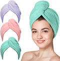 Hicober Microfiber Hair Towel Wrap for Women, Pink Purple Green, 3-Pack by Hicober