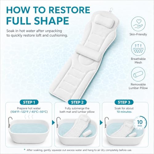 Full Body Bathtub Pillow with Lumbar Support, 5D Air Mesh Bathtub Cushion for Soaking Tub, 168 Suction Cups Full Bath Pillow for Post-Yoga Spa, Deep Relaxation & Romantic Baths - Image 5