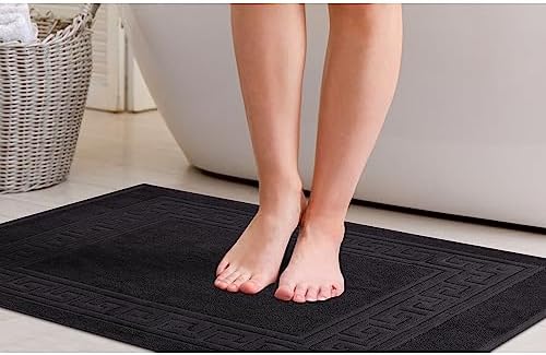 Superior Heavyweight Cotton Bath Mats, Bath Rugs For Bathroom Accessories, Washable Rug For Shower, Bath, Toilet, Modern Decor, No Backing, Luxury Hotel And Spa Quality, Set of 2, 22" x 35", Black - Image 7