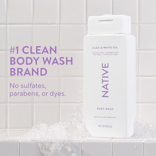 Native Clean Body Wash, Gentle & pH-balanced for Sensitive Skin, 24-Hr Freshness for Women & Men, Vegan & Cruelty-Free, Free of Sulfates, Parabens & Phthalates, Lilac & White Tea, 18fl oz - Image 2