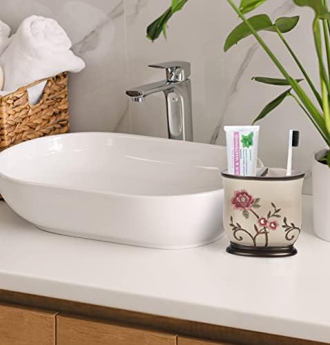 Zahari Home 4pc Larrisa Floral Bathroom Accessories Sets Modern Classic Flower Soap Dispenser, Tumbler, Tooth Brush Holder and Soap Dish Holder Luxury Decor Unique Design Stylish Bathroom Sets - Image 4
