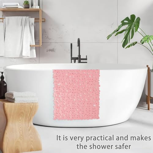Pebble Shower Mat for Bathtub Non Slip Mat 35"X16" with Suction Cups,Pink - Image 5