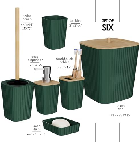 Clara Clark Bathroom Set - Hunter Green Bathroom Accessories Set, 6PC Bathroom Accessory Set, Bathroom Sets with Toilet Brush, Trash Can & Soap Dispenser - Image 2