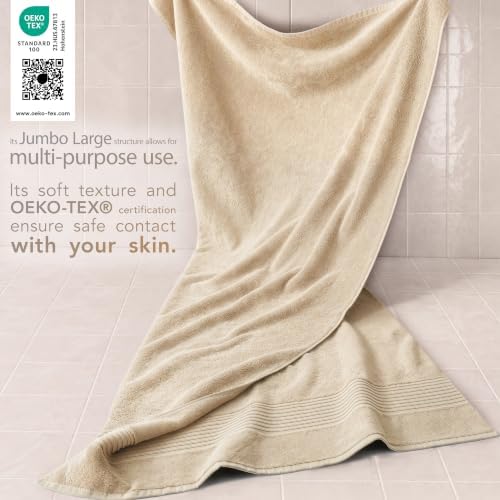 Cotton Paradise 100% Cotton Turkish Towel Set, Soft Absorbent Quick Dry, 2 Piece 35x70 Bath Sheet Set, Beige - Image 3