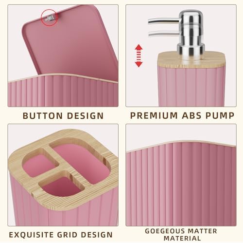 XLHOMO Bathroom Accessories Set - Elegant Pink Bathroom Set, 10PC Bathroom Accessory Set, Toilet Brush, Bathroom Trash Can - Image 7