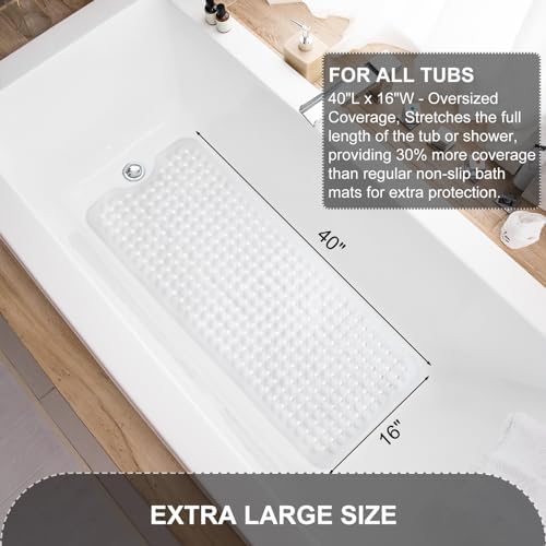 TEESHLY Bath Tub and Shower Mats, Non Slip 40 x 16 Inch Extra Large Bathtub Mat, Machine Washable Bathmat with Drain Holes, Suction Cups for Bathroom Floor, White - Image 5