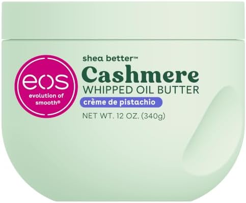 eos Cashmere Whipped Oil Body Butter, Crème de Pistachio, 72 Hour Weightless Moisture For Dry Skin, Rich Formula and Deep Hydration, Body Care, 12 oz by eosproducts