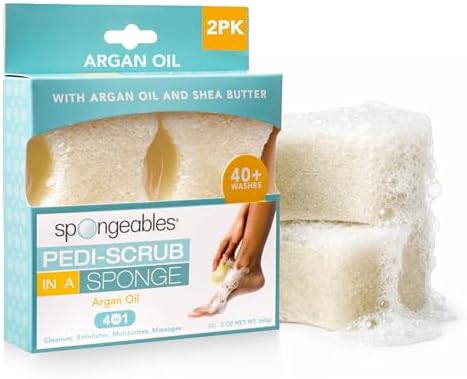 Spongeables Pedi Scrub Foot Exfoliating 20+ Wash Sponge, Argan Oil, 2 Count by Spongeables