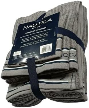 Nautica - Bath Towels, 100% Soft & Absorbent Fluffy Cotton, Highly Absorbent & Quick Dry, Cotton Bathroom Towels (Signature Grey, 6 Piece)