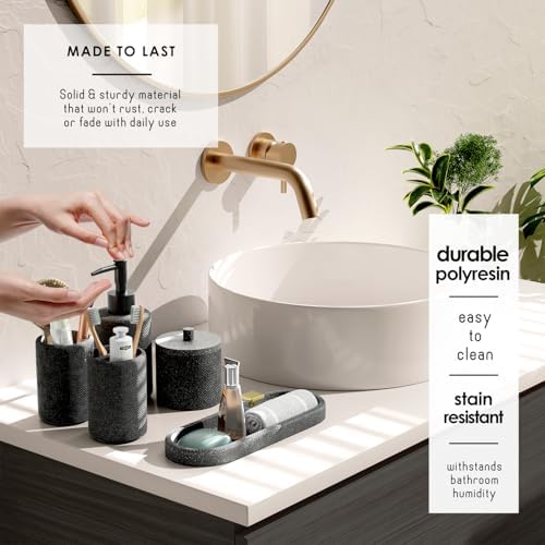 Clara Clark Coal Black Bathroom Set - Bathroom Sets with Shower Curtain and Rugs, 26PC Bathroom Accessory Set, Shower Curtain Set with Adhesive Corner Shower Caddy Hanging & Soap Dispenser - Image 3