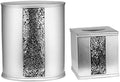 Zahari Home 2pc Sinatra Silver Modern Bath Accessories Set Waste Basket & Tissue Box Modern Classic Contemporary Decorative Beautiful Designs Bathroom Decor Set for Home Mosaic Glass by ZahariHome