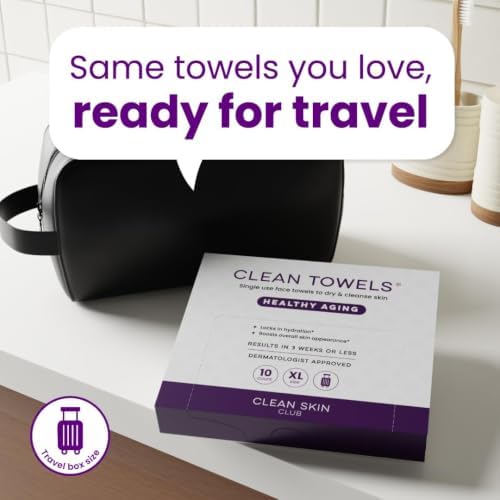 Clean Skin Club Clean Towels XL® Original 50 Ct + Healthy Aging 10ct Travel Pack Duo, 100% USDA Biobased Disposable Face Towels, Makeup Remover Dry Wipes, Ultra Soft, Smooths Fine Lines & Wrinkles - Image 6