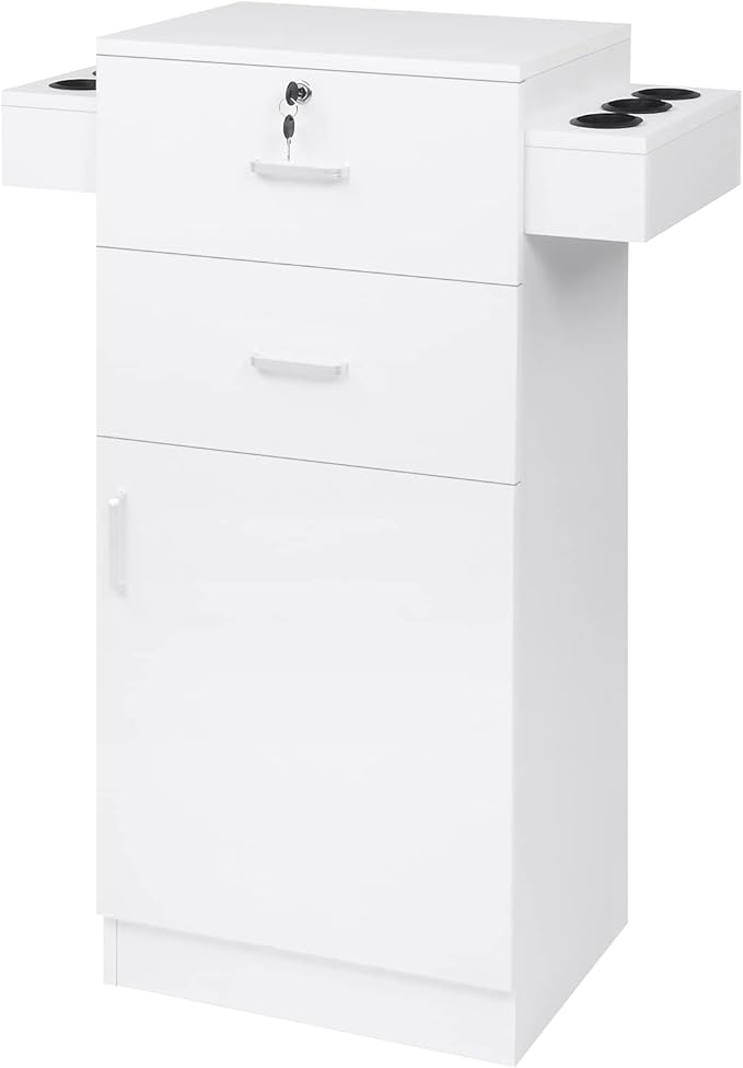 Modern Styling Station for Hair Stylist,Wooden Hair Salon Station Storage Cabinet,Beauty Salon Storage Equipment,Beauty Spa Tool Organizer,with Drawers,for Barber Shop, Home, Bathroom (White)