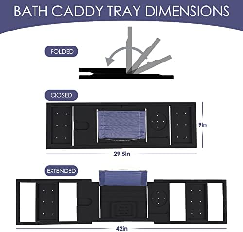 Foldable Bathtub Tray Caddy with Soap Dish Adjustable 29.5-43''Black - Image 4