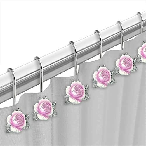 Zahari Home 13pc Michelle Bathroom Shower Curtain Sets Shower Curtain & 12 Shower Bathroom Hooks Modern Classic Luxury Contemporary Decor Floral Shower Curtain Stylish Bath Sets - Image 5