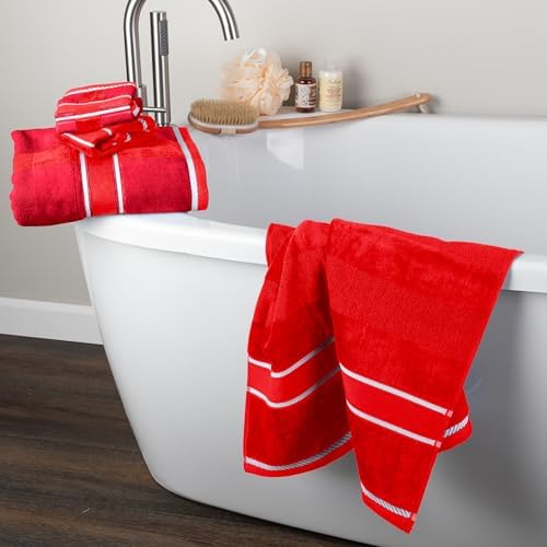 Lavish Home Bathroom Towels Set, Bathroom Accessories, Red, Set of 6 - Image 5