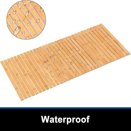 Bath Mat Bathroom Runner Long Large Rugs Floor Wood Shower Bathtub Waterproof Non Slip Accessories 16x34 Inch Easy to Clean, Natural, 1 pc - Image 2