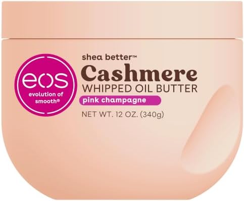 eos Cashmere Whipped Oil Body Butter, Pink Champagne, 72 Hour Weightless Moisture For Dry Skin, Rich Formula and Deep Hydration, Body Care, 12 oz by eosproducts
