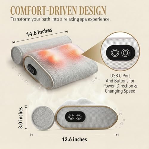 MONET Massaging Bath Pillow — Shiatsu Neck and Back Massager for Tub with 2 Speeds — IPX8 Waterproof Deep Kneading Comfort — 4 Massage Nodes USB-C Rechargeable — Spa Gift for Women — Fits All Tubs - Image 6