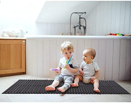 Bath Mat Bathroom Runner Long Large Rugs Floor Wood Shower Bathtub Waterproof Non Slip Accessories 16x48 Inch Easy to Clean, Black, 1 pc - Image 7
