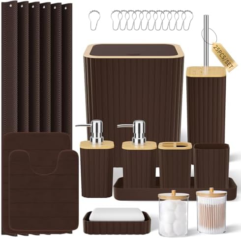 XLHOMO Bathroom Set - 25PC Brown Bathroom Set with Shower Curtain and Rugs by BetterbathroomwithXLHOME