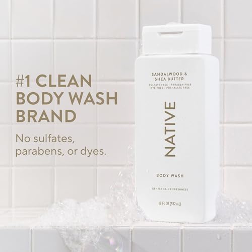 Native Clean Body Wash, Gentle & pH-balanced for Sensitive Skin, 24-Hr Freshness for Men & Women, Vegan & Cruelty-Free, Free of Sulfates & Parabens, Sandalwood & Shea Butter, 18 fl oz - Image 2