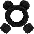 AHONEY Spa Bear Ears Headband, Face Wash Headband and Wristband Set, Cute Makeup Skincare Fluffy Headbands Wrist Bands for Washing Face Elastic for Women Girls Cosmetic (Black) by Ahoney