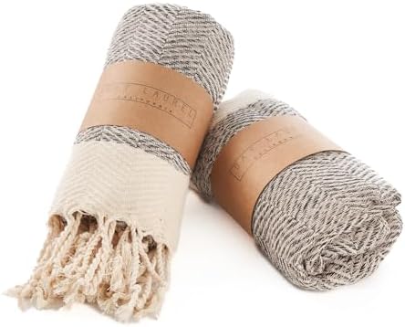 BAY LAUREL Turkish Hand Towel – Pack of 2 | Soft & Absorbent Decorative Towels for Bathroom, Hand, Face, Hair, Gym, Yoga, SPA, Kitchen & Tea | Boho Decor (Beige, Herringbone 15x26 Inches (Set of 2) by BayLaurel