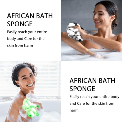 UJFQBH African Net Sponge Authentic 3 Pack, the Gentle Exfoliating Body Scrubber that Unclogs Pores, Reaches Your Back, Dries Fast, and Leaves Skin Smooth Day After Day（Black,Blue,Green） - Image 5