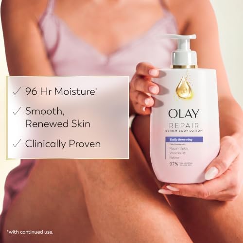 Olay Daily Renewing Body Lotion for Women, 96HR Moisture, Lightweight Fast-Absorbing Repair Care, with Vitamin B3 & Retinol, Free of Parabens & Phthalates, Vanilla Crème & Sandalwood Scent, 17 fl oz - Image 2