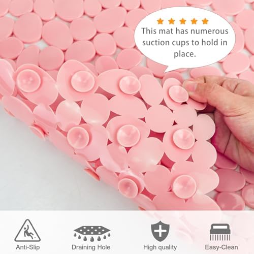 Pebble Shower Mat for Bathtub Non Slip Mat 35"X16" with Suction Cups,Pink - Image 3