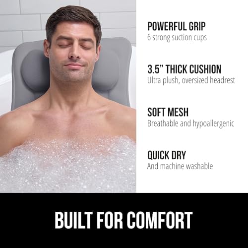 GORILLA GRIP Bath Pillow for Tub, 6 Strong Suction Cups, 4D Mesh, Gray - Image 2