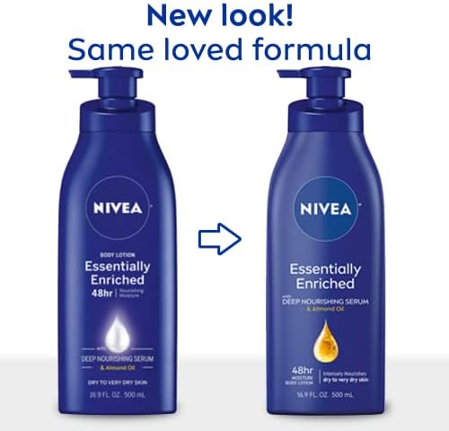 NIVEA Essentially Enriched Body Lotion for Very Dry Skin with Hyaluronic Acid, Almond Oil and Deep Nourishing Serum, 72-Hour Body Moisturizer, 16.9 Fl Oz Pump Bottle (Pack of 2) - Image 4
