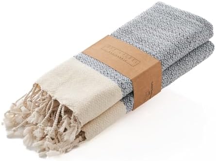 BAY LAUREL Turkish Hand Towel – Pack of 2 | Soft & Absorbent Decorative Towels for Bathroom, Hand, Face, Hair, Gym, Yoga, SPA, Kitchen & Tea | Boho Decor (Light Blue, Diamond 16x40 Inches (Set of 2) by BayLaurel