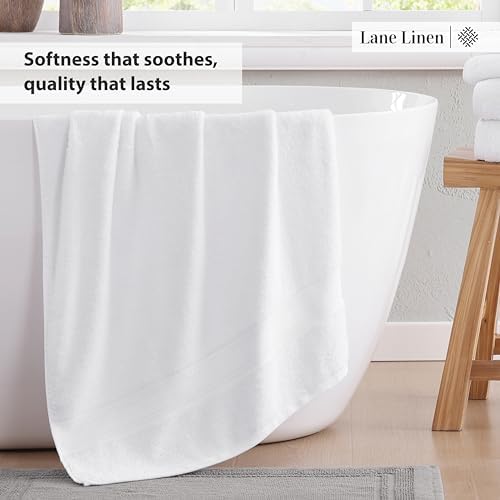LANE LINEN Bath Towel Set 100% Cotton 3 Piece Soft Absorbent - White - Image 4