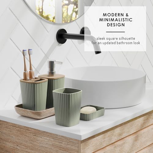 Clara Clark Bathroom Set - Sage Green Bathroom Accessories Set, 6PC Bathroom Accessory Set, Bathroom Sets with Bathroom Rugs, Toilet Brush, Trash Can & Soap Dispenser - Image 3