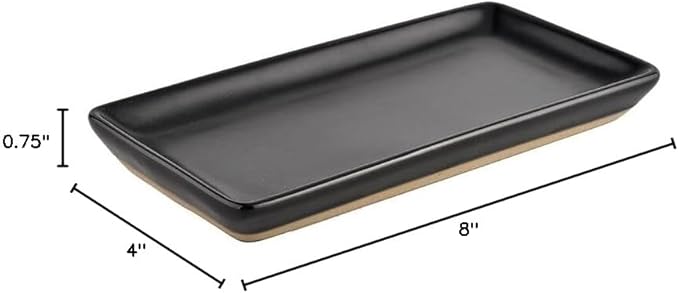 Sweet Water Decor Matte Black Stoneware Tray | Kitchen and Bathroom Dispenser Holder | Jewelry Dish | Glass Soap Holder for Bottles | Long Plate for Counter Tops | Vanity Decor