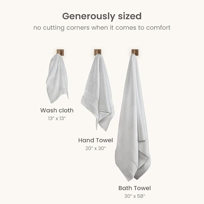 BIOWEAVES 100% Organic Cotton 700 GSM Luxury Wash Cloths GOTS Certified 13" x 13" Face Towel - Silver, Pack of 12