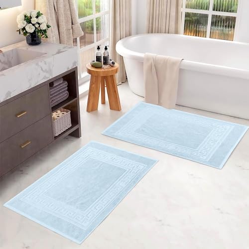 Superior Heavyweight Cotton Bath Mats, Bath Rugs For Bathroom Accessories, Washable Rug For Shower, Toilet, Modern Decor, No Backing, Luxury Hotel And Spa Quality, Set of 2, 22" x 35", Light Blue - Image 2