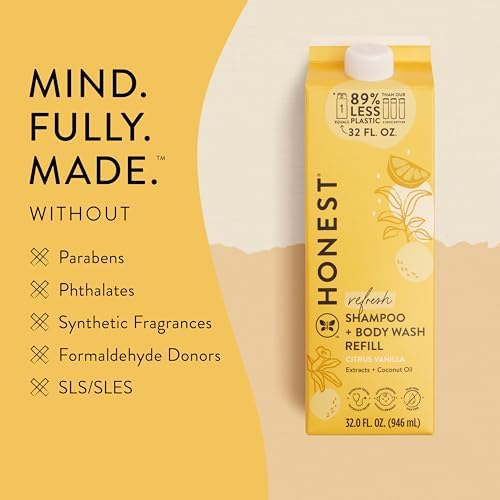 The Honest Company 2-in-1 Cleansing Shampoo Body Wash Refill Carton, Gentle for Baby, Naturally Derived, Tear-free, Hypoallergenic, Citrus Vanilla Refresh, 32 fl oz, (Pack of 2) - Image 5