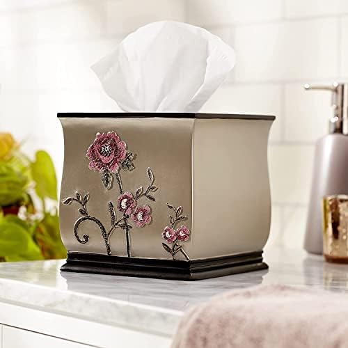 Zahari Home 2pc Larrisa Floral Bathroom Decor Set Waste Basket for Bathroom & Tissue Cover Modern Classic Contemporary Decor Stylish Unique Design Beautiful Bathroom Accessories Set - Image 3